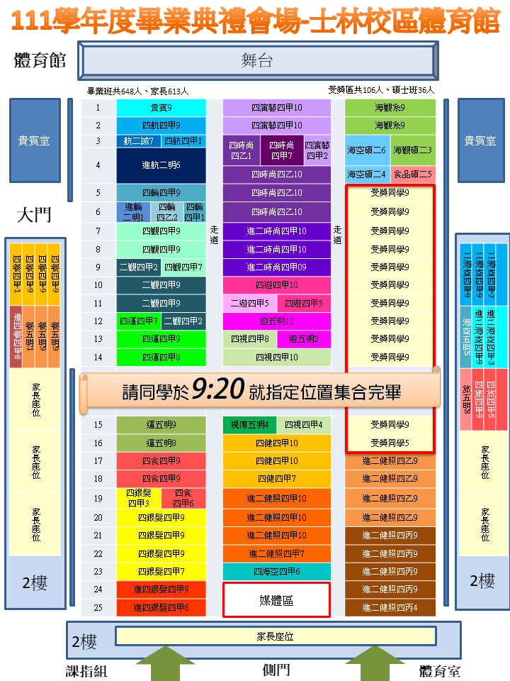 111學年度畢業典禮場內座位表1120601