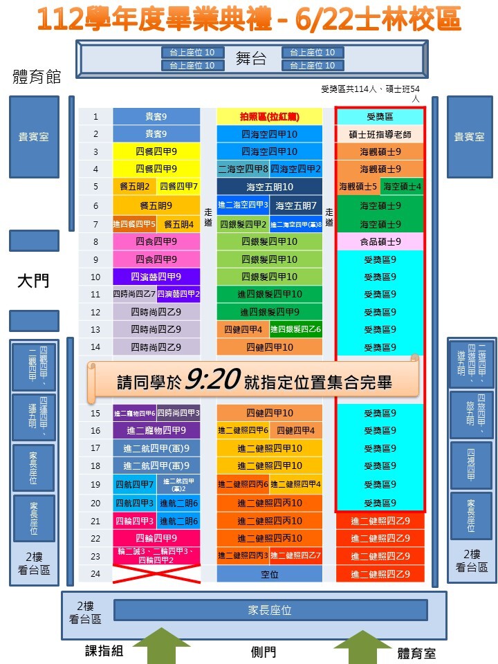 111學年度畢業典禮場內座位表